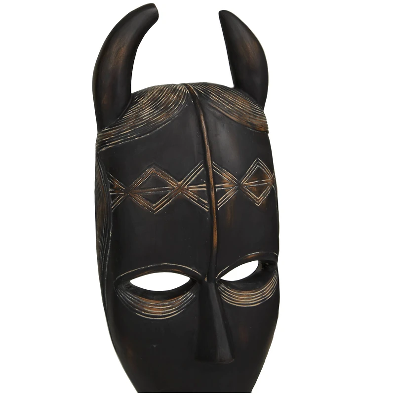 Black Polystone Handmade Carved Mask Sculpture Set