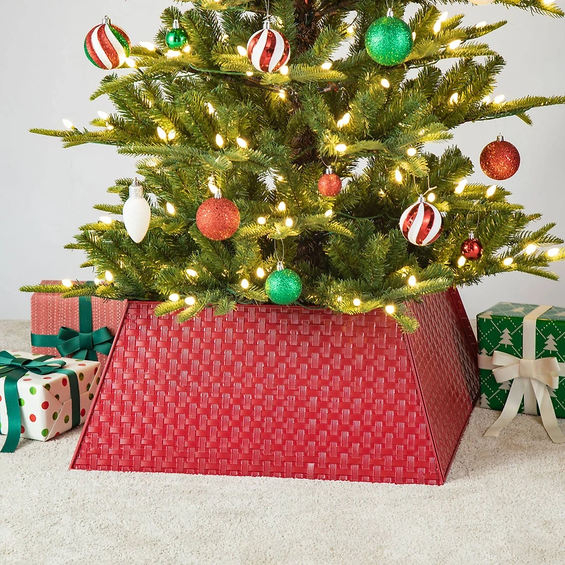 Glitzhome® 25.75" Red Trapezoid Metal Weave Tree Collar