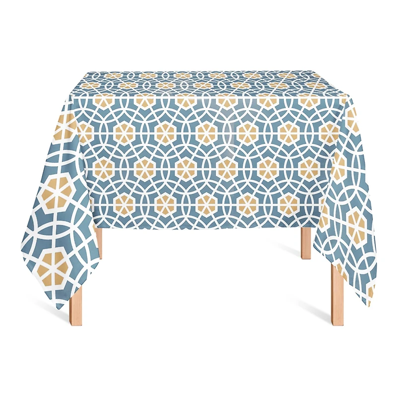 Blue and Yellow Circle Hex 58" x 58" Tablecloth