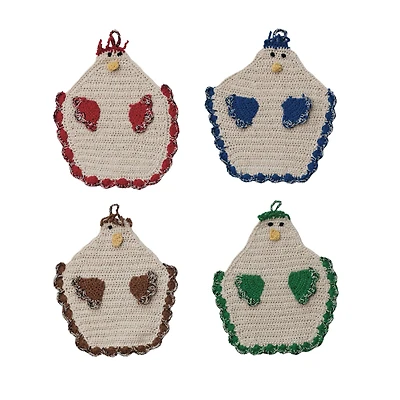 Hello Honey® Multicolor Cotton Crocheted Chicken Pot Holders Set