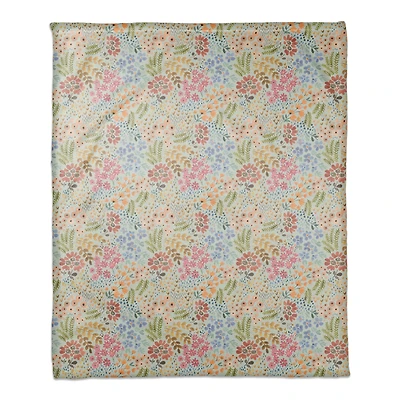 Wild Flower Floral Coral Fleece Blanket