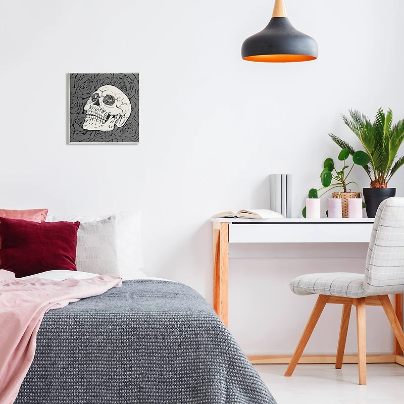 Stupell Industries Crystal Eyes Skull Goth Roses Wall Plaque Art