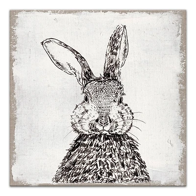 Ink Drawing Bunny Burlap Canvas Wall Art