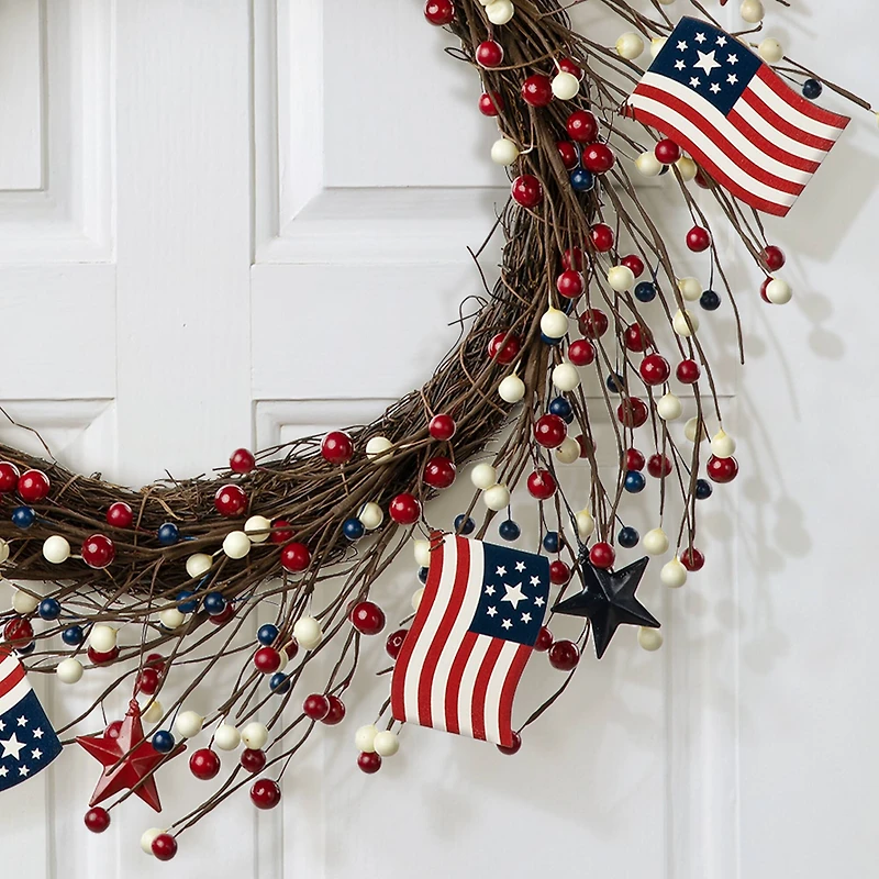 Glitzhome® 22" Americana Flag & Berry Wreath
