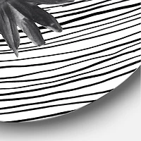 Designart - Black and White Tropical Leaf On Striped II