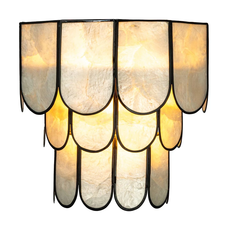 Hello Honey® Black Finish Laminated Capiz Tiered Wall Sconce