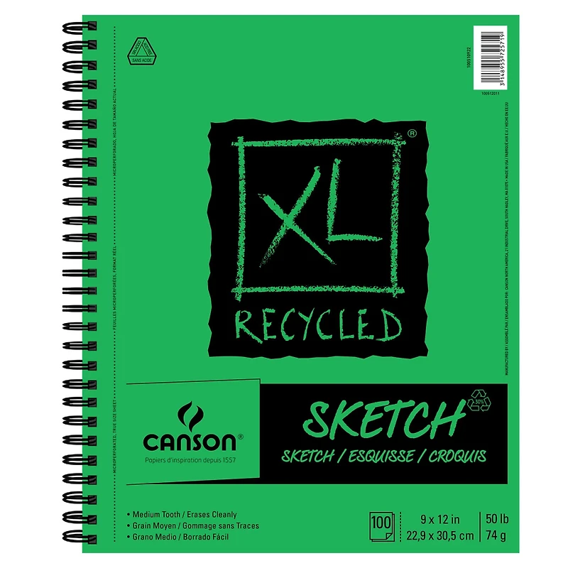 6 Pack: Canson® XL® Recycled Wirebound Sketch Pad, 9" x 12"