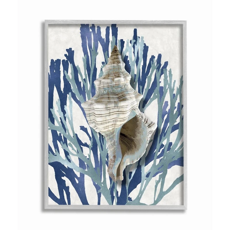 Stupell Industries Blue Coral & Shell Wall Art in Gray Frame