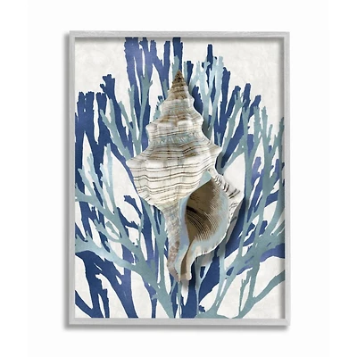 Stupell Industries Blue Coral & Shell Wall Art in Gray Frame