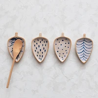 Hello Honey® 6" Blue & Ivory Farmhouse Stoneware Leaf Shaped Painted Dishes Set