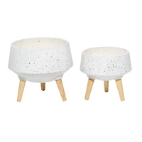 Set of 2 White MgO Contemporary Planter 10", 12"