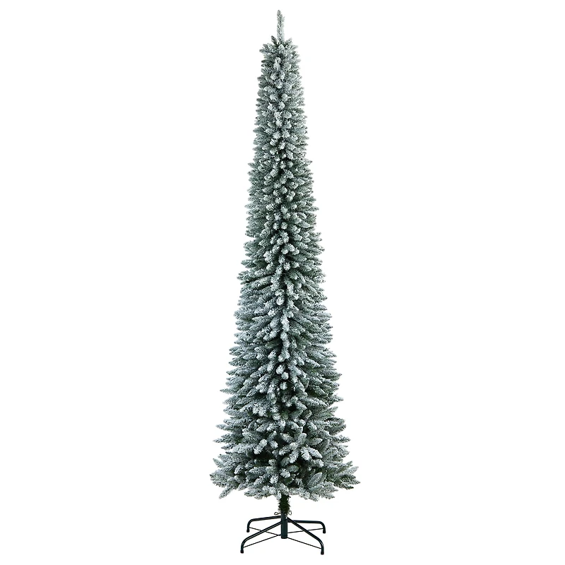 10ft. Pre-Lit Flocked Pencil Artificial Christmas Tree, Clear Lights