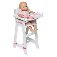 Badger Basket White & Pink Gingham Doll High Chair with Accessories