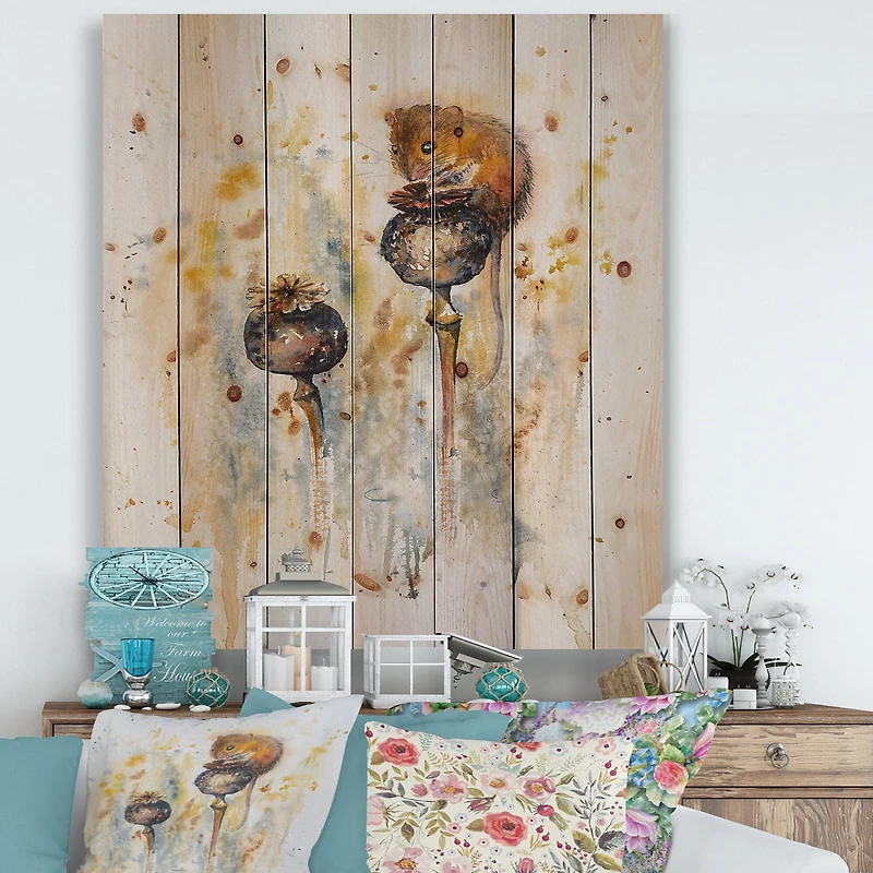 Designart - Mouse Sitting On Poppies