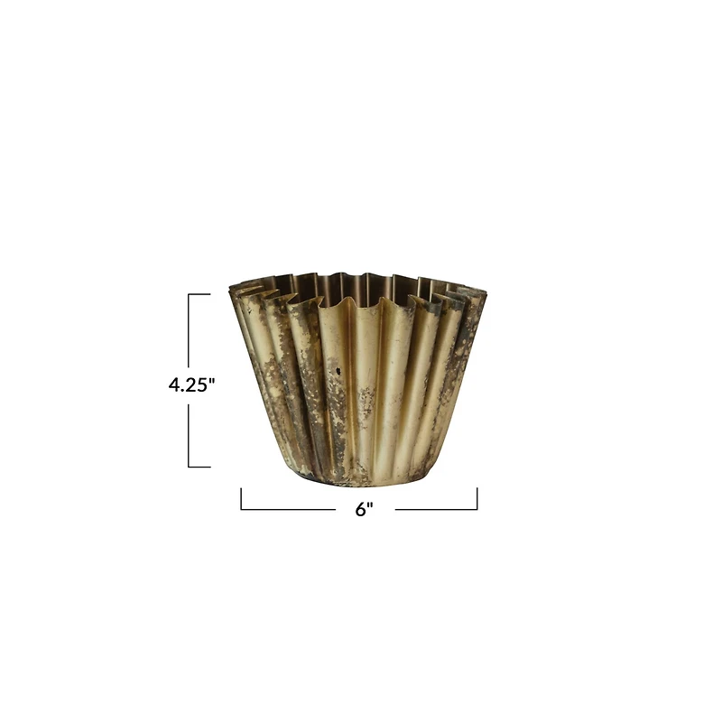 Hello Honey® 4" Antique Brass Finish Pleated Metal Vase