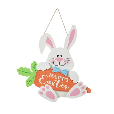 Glitzhome® 14" Happy Easter Bunny & Carrot Door Hanger