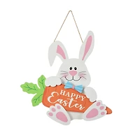 Glitzhome® 14" Happy Easter Bunny & Carrot Door Hanger