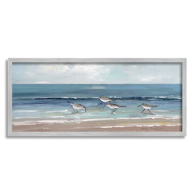 Stupell Industries Sandpipers Birds Cloudy Sky Beach Shore Painting Framed Giclee Art
