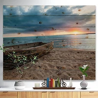 Designart - Rusty Row Boat on Sand at Sunset