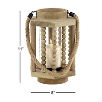 11" Light Brown Recycled Wood Candle Holder Lantern