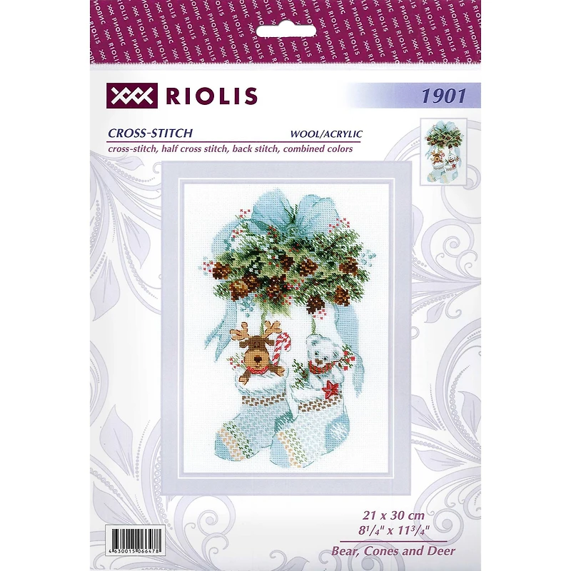 RIOLIS Bear, Cones & Deer Cross Stitch Kit