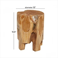 12" Brown Teak Wood Contemporary Stool