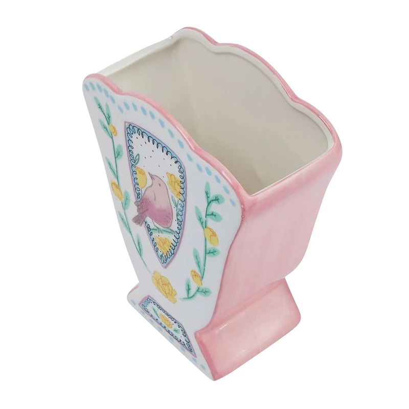 Hello Honey® 8.5" Ceramic Fan Shaped Vase with Painted Bird Design