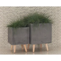 Dark Gray Contemporary Planter Set