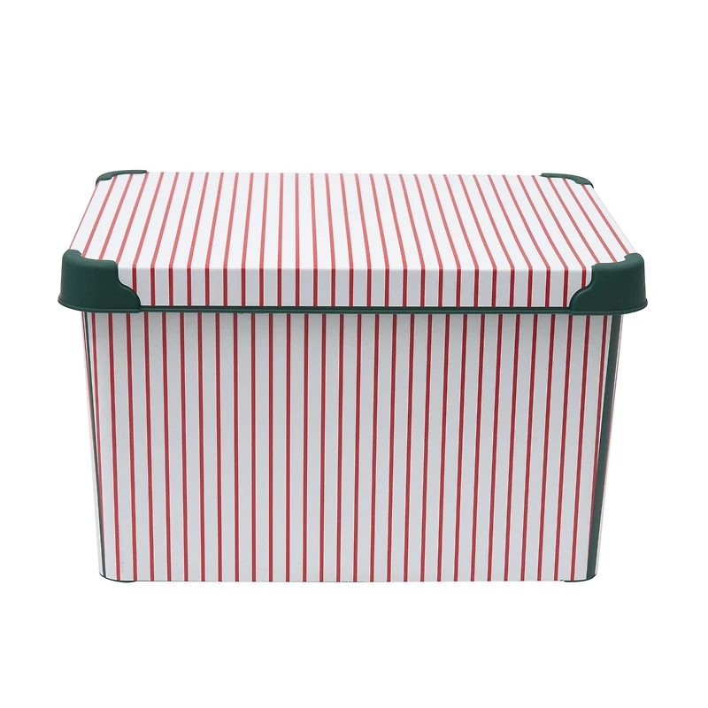 Simplify Christmas Stripe Design Green Ornament Storage Tote Bin