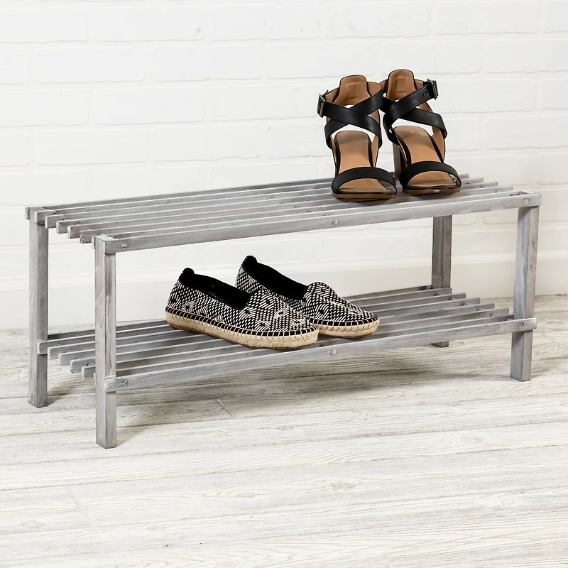 Honey Can Do Gray 2-Tier Wood Shoe Rack