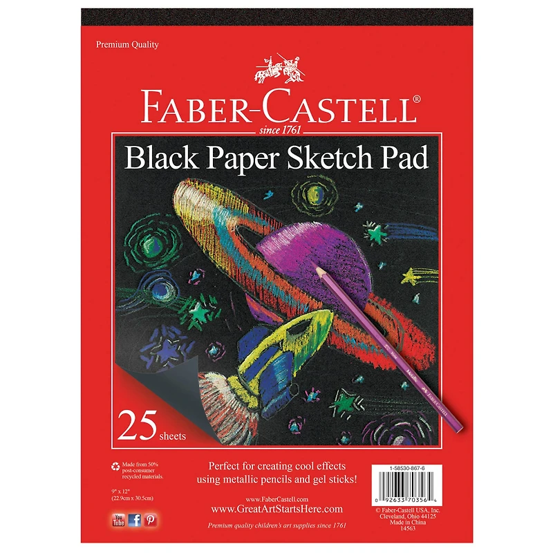 Faber-Castell® Black Paper Sketch Pad, 9" x 12"