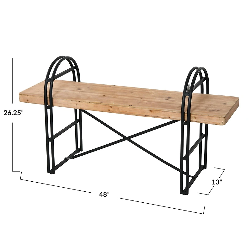 Hello Honey® 48" Light Brown Driftwood & Black Iron Bench