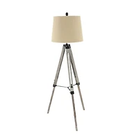 Brown Wood Industrial Floor Lamp, 61" x 25" x 25"