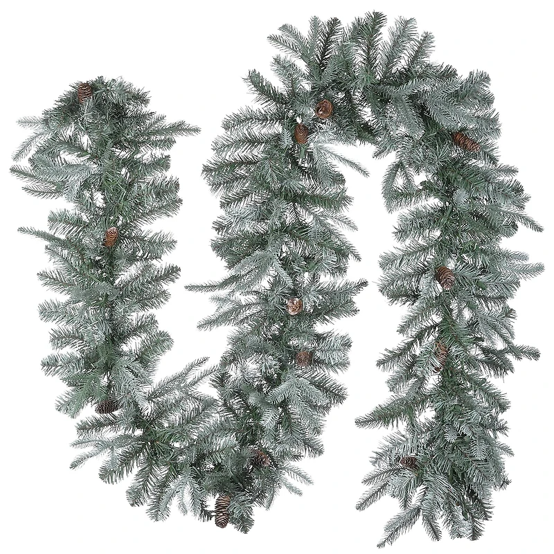 9' x 12" Pre-lit Feel Real® Frosted Artic Spruce Artificial Christmas Garland with Cones & 50 Clear Lights