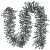 9' x 12" Pre-lit Feel Real® Frosted Artic Spruce Artificial Christmas Garland with Cones & 50 Clear Lights