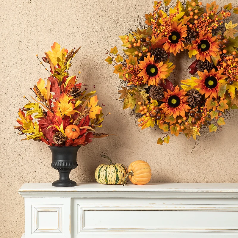 Glitzhome® 24" Fall Maple Leaf Urn Table Tree