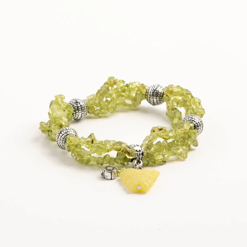 John Bead New Jade Peridot 4-Strand Bracelet with Jade Butterfly Charm