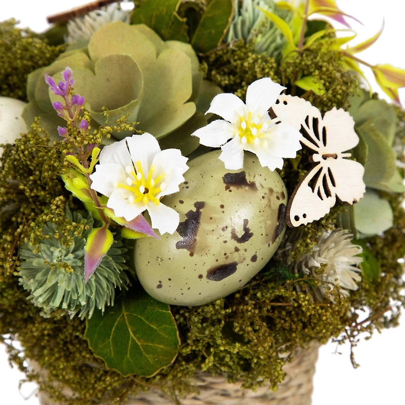 7" Wooden Mixed Floral & Easter Egg Artificial Arrangement