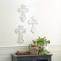 Set of 3 White Wood Traditional Wall Decor 11", 10"