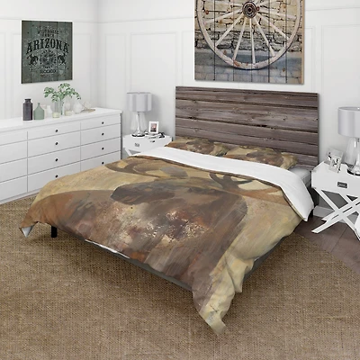 Designart 'Into the Wild Gold Moose' Farmhouse Bedding Set