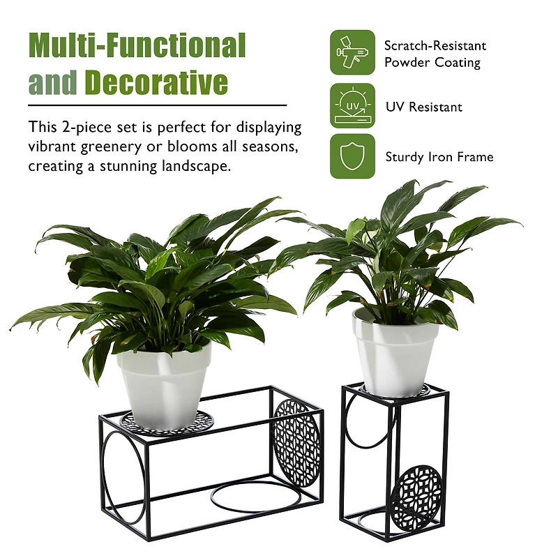 Glitzhome® Black Metal Wire Rectangular Nesting Planter Stand Set