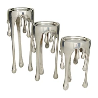 Silver Aluminum Contemporary Candle Holder, Set of 3" 12", 10", 8"