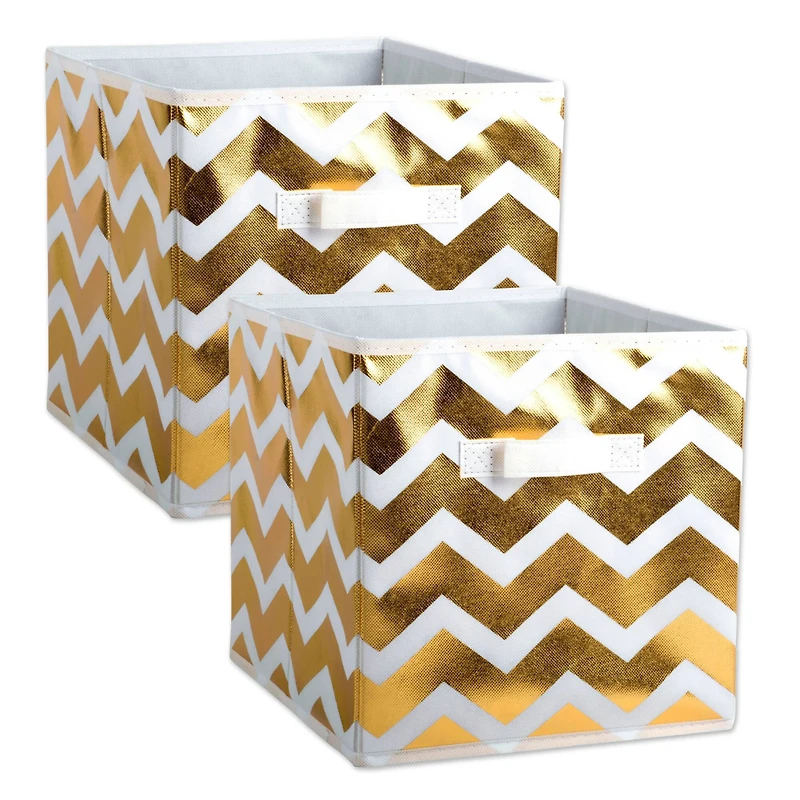 DII® 13" Nonwoven Polyester White & Gold Chevron Storage Cube, 2ct.