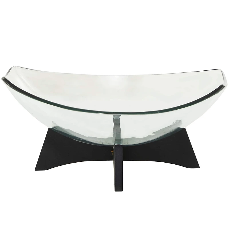 21" Clear Glass Kitchen Serving Bowl with Black Wooden Stand