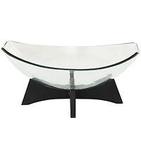 21" Clear Glass Kitchen Serving Bowl with Black Wooden Stand