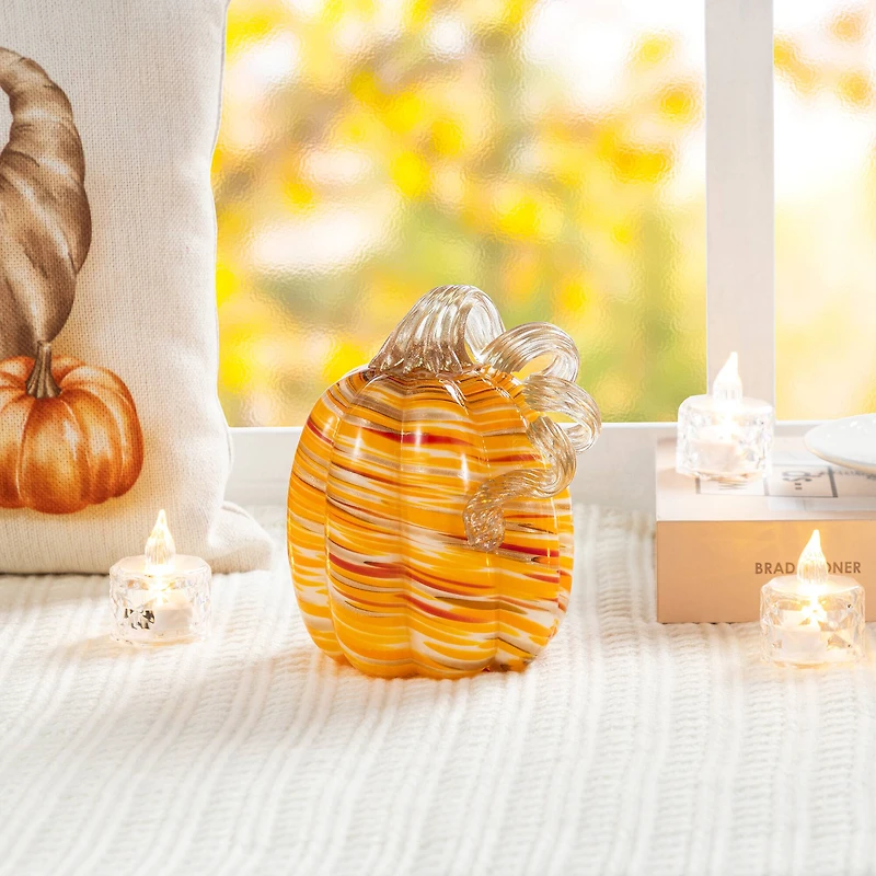 Glitzhome® Fall Multi Stripes Glass Pumpkin