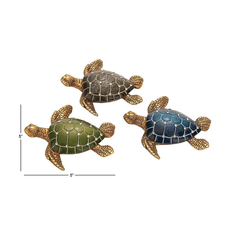 5" Brown Polystone Coastal Turtle Sculpture Set