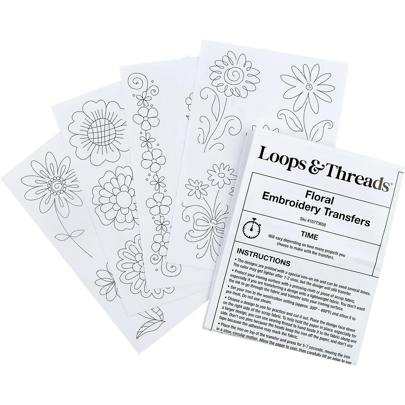 Floral Iron-On Embroidery Transfer Set by Loops & Threads®