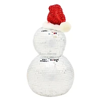 12" Disco Ball Snowman with Red Santa Hat