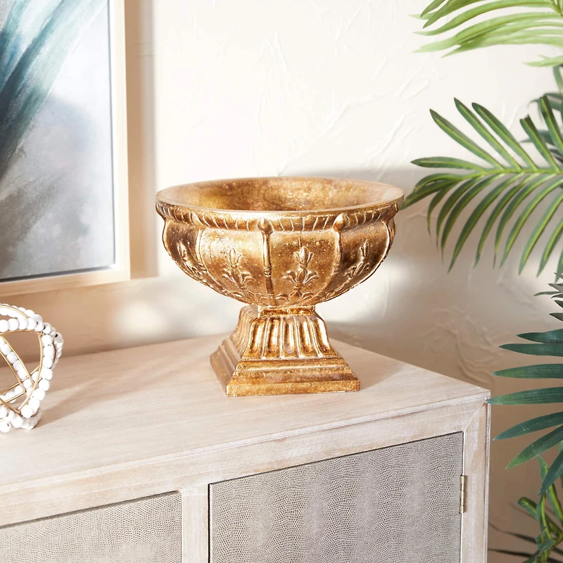 Gold Polystone Traditional Decorative Bowl, 9" x 11" x 11"